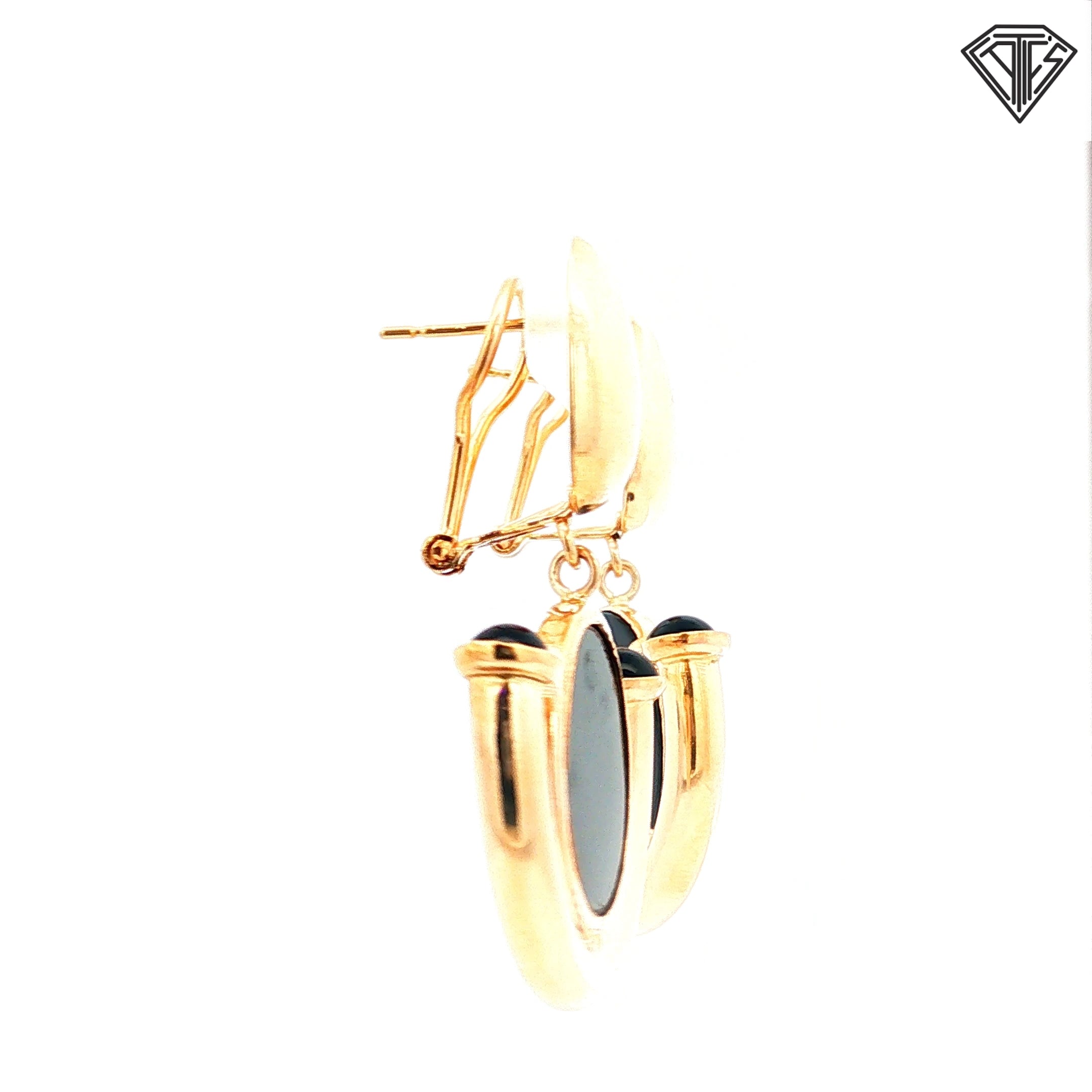 14k Yellow Gold Onyx Drop Earrings with Lever Back Posts 11.2 gram