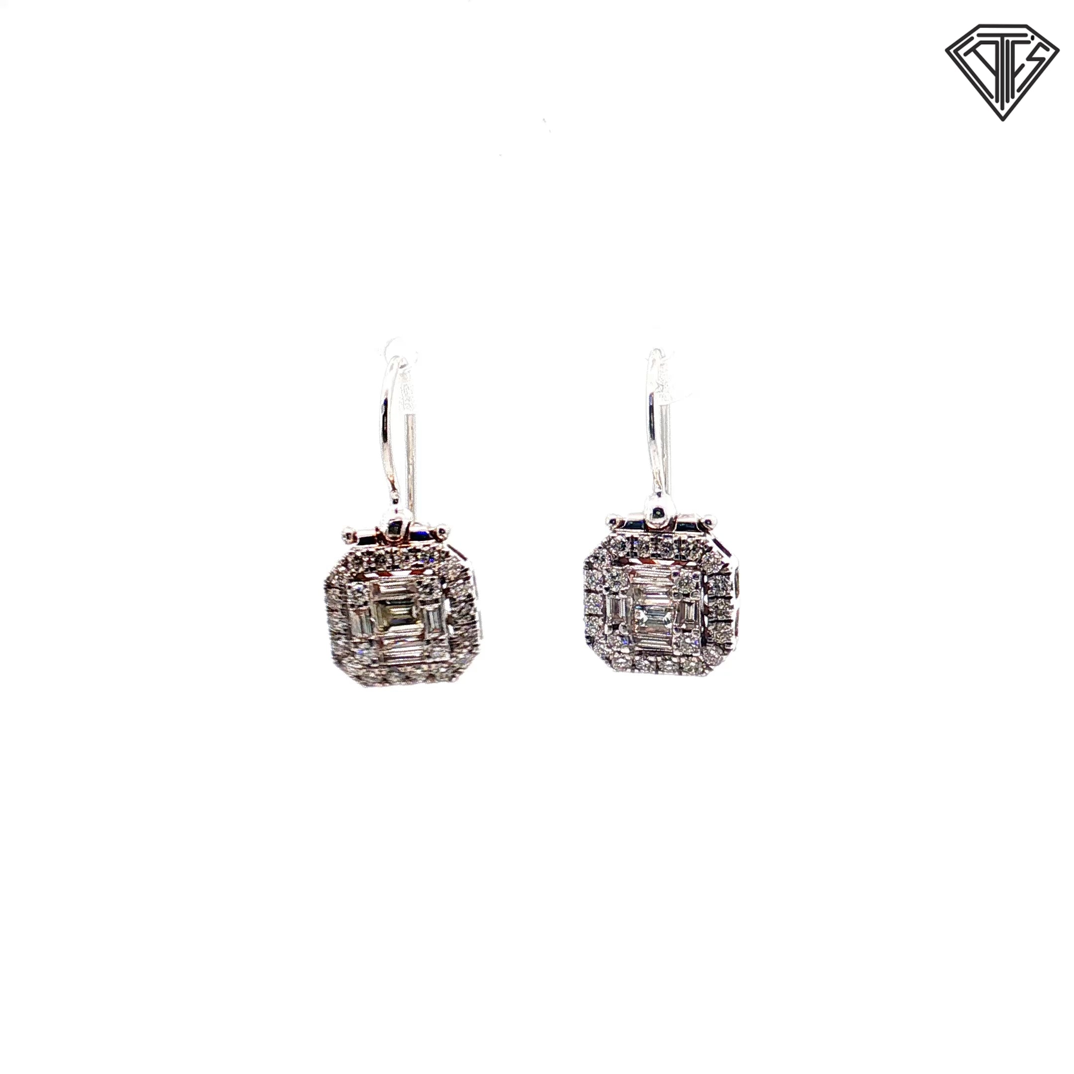 14k White Gold 1.00ct G VS2 Baguette/ Round Total Weight Diamond Drop French Hook Earrings