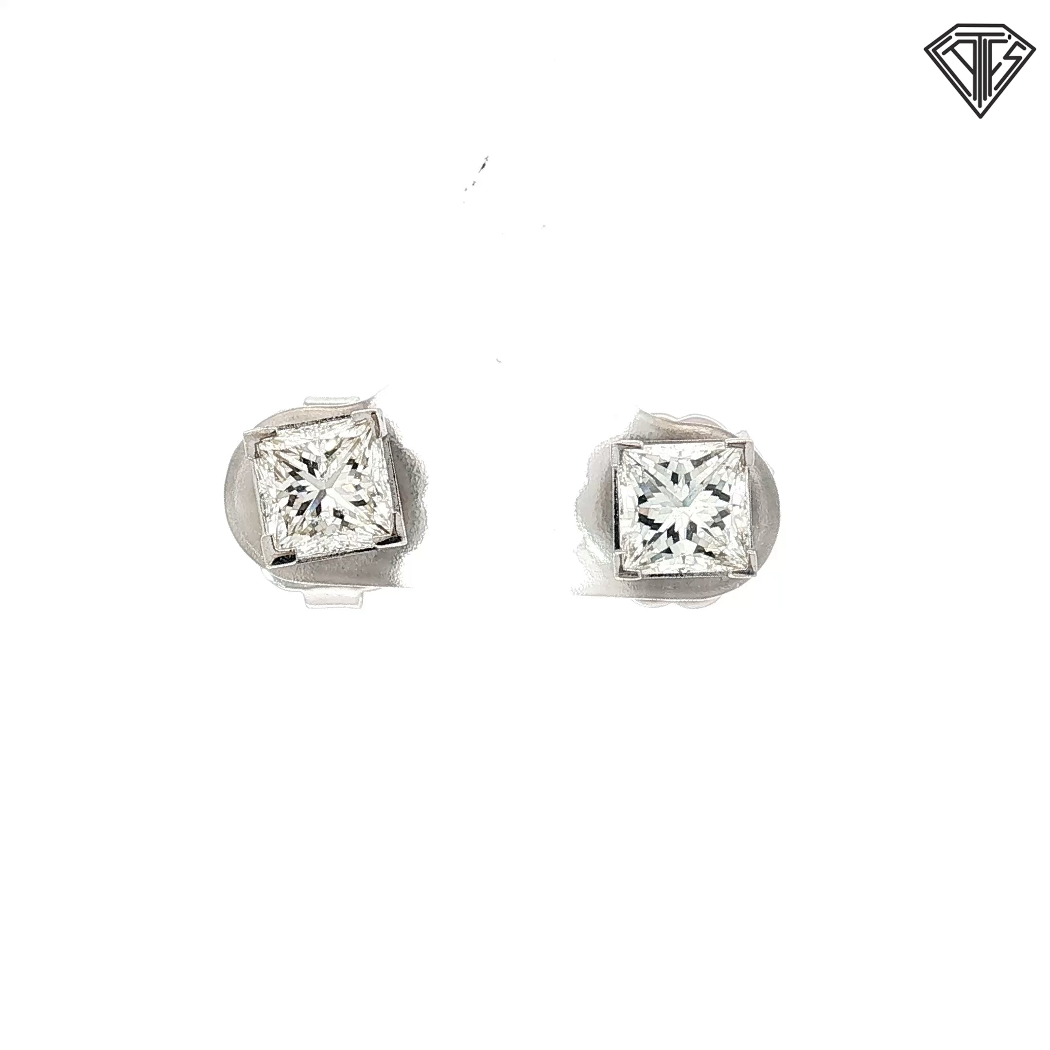 14k White Gold 2.00ct G VS2 Princess Cut Diamond Stud Earrings