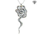 14k White Gold .40ct G SI1 Round Diamond with Black Enamel Swirl Flower Pendant Necklace