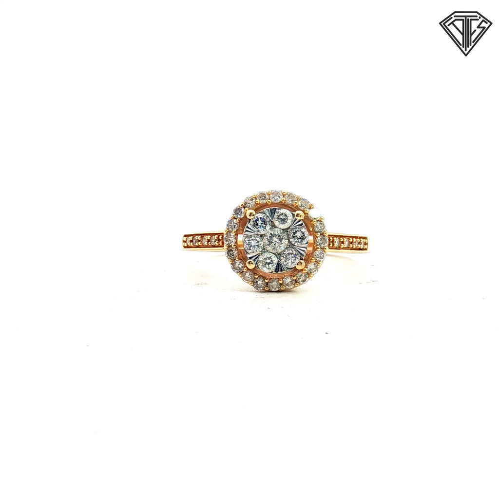 14k Yellow Gold .30ct G SI1 Round Total Weight Diamond Pave with Halo Ring  2.6 gram Size 7