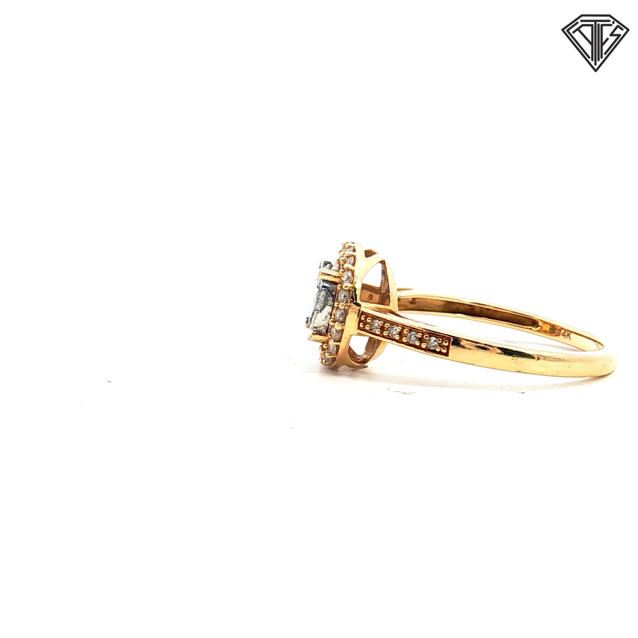 14k Yellow Gold .30ct G SI1 Round Total Weight Diamond Pave with Halo Ring  2.6 gram Size 7