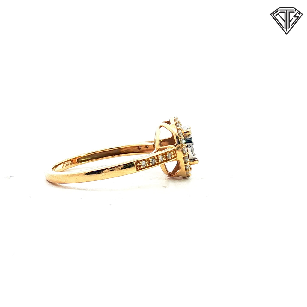 14k Yellow Gold .30ct G SI1 Round Total Weight Diamond Pave with Halo Ring  2.6 gram Size 7