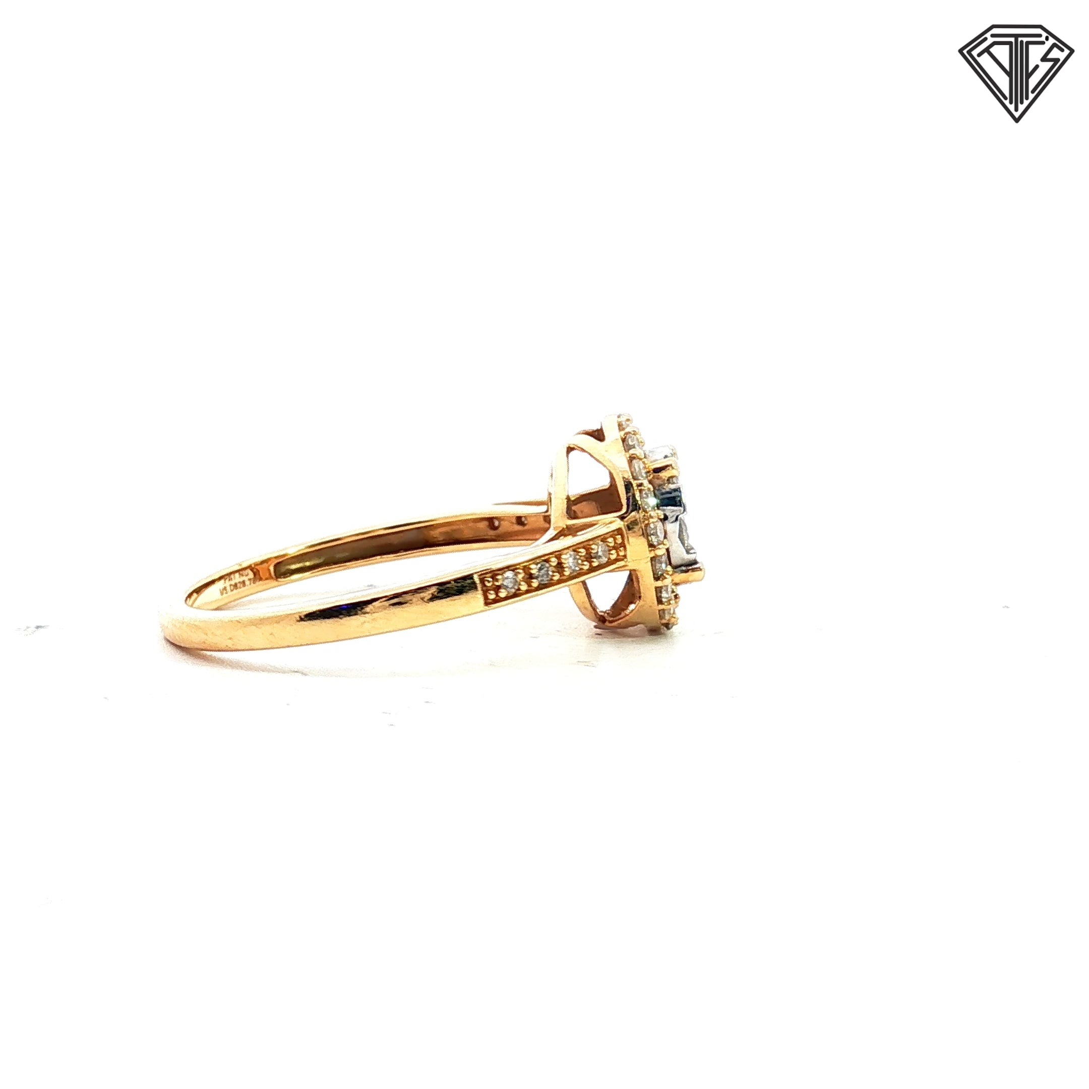 14k Yellow Gold .30ct G SI1 Round Total Weight Diamond Pave with Halo Ring  2.6 gram Size 7