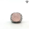 18k White Gold .50ct F VS2 15m x 15m Checkerboard Rose Quartz Pave Heart Domed Ring 18.7 gram Size 7
