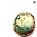 12k Yellow Gold Vintage Victorian Style Porcelain Hand Painted Brooch Set in a Twisted Rope Frame