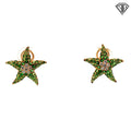 18k Yellow Gold 1.00ct Green Tsavorite /.15ct F VS2 Round Diamond Starfish Omega Back Earrings 4.8 gram 5/8"inch