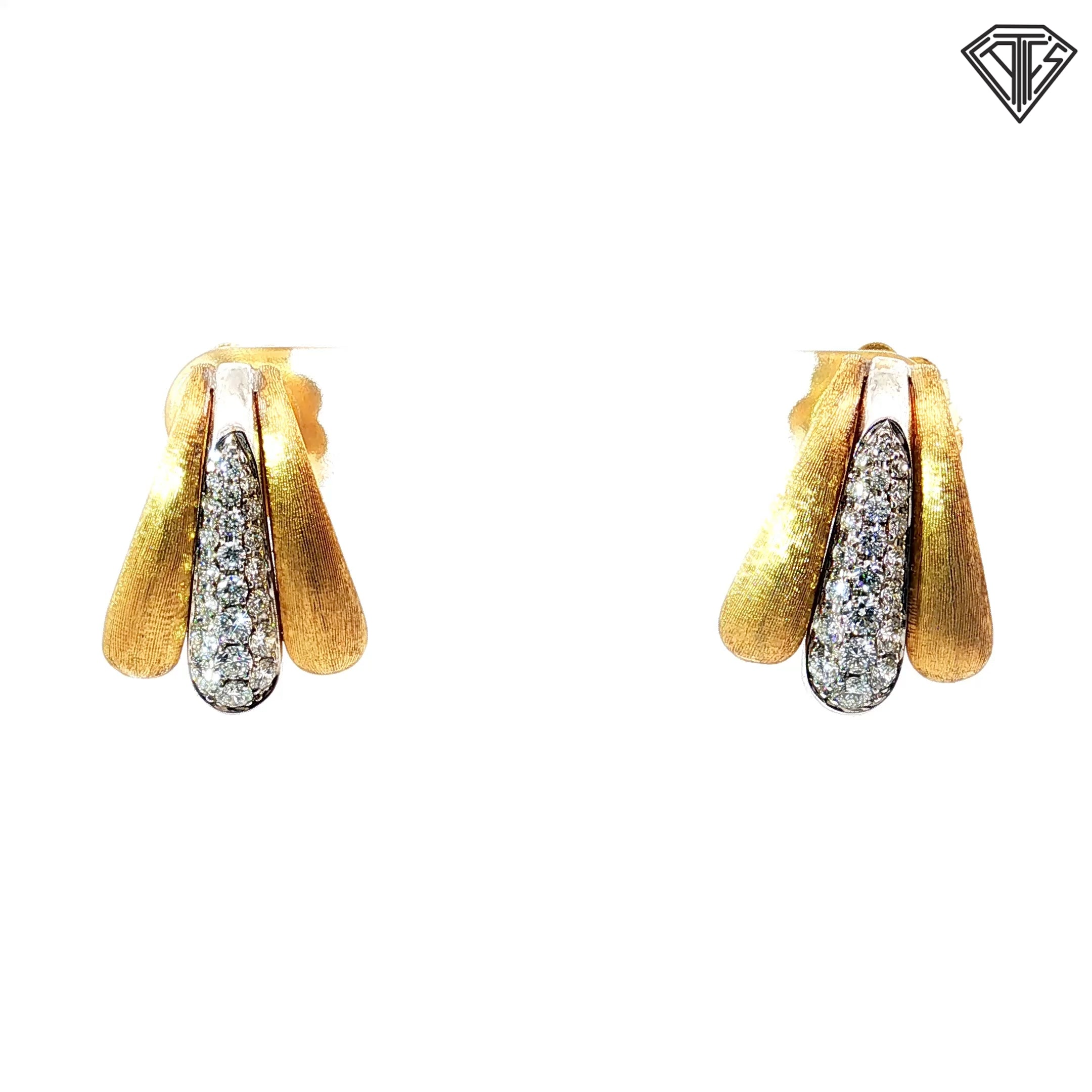 18k Two Tone Gold .53ct F VVS2 Round Lucia Diamond Satin Stud Earrings Design By Marco Bicego