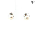 14k White Gold .10ct G SI1 Round Diamond / Pearl 6mm Stud Earrings