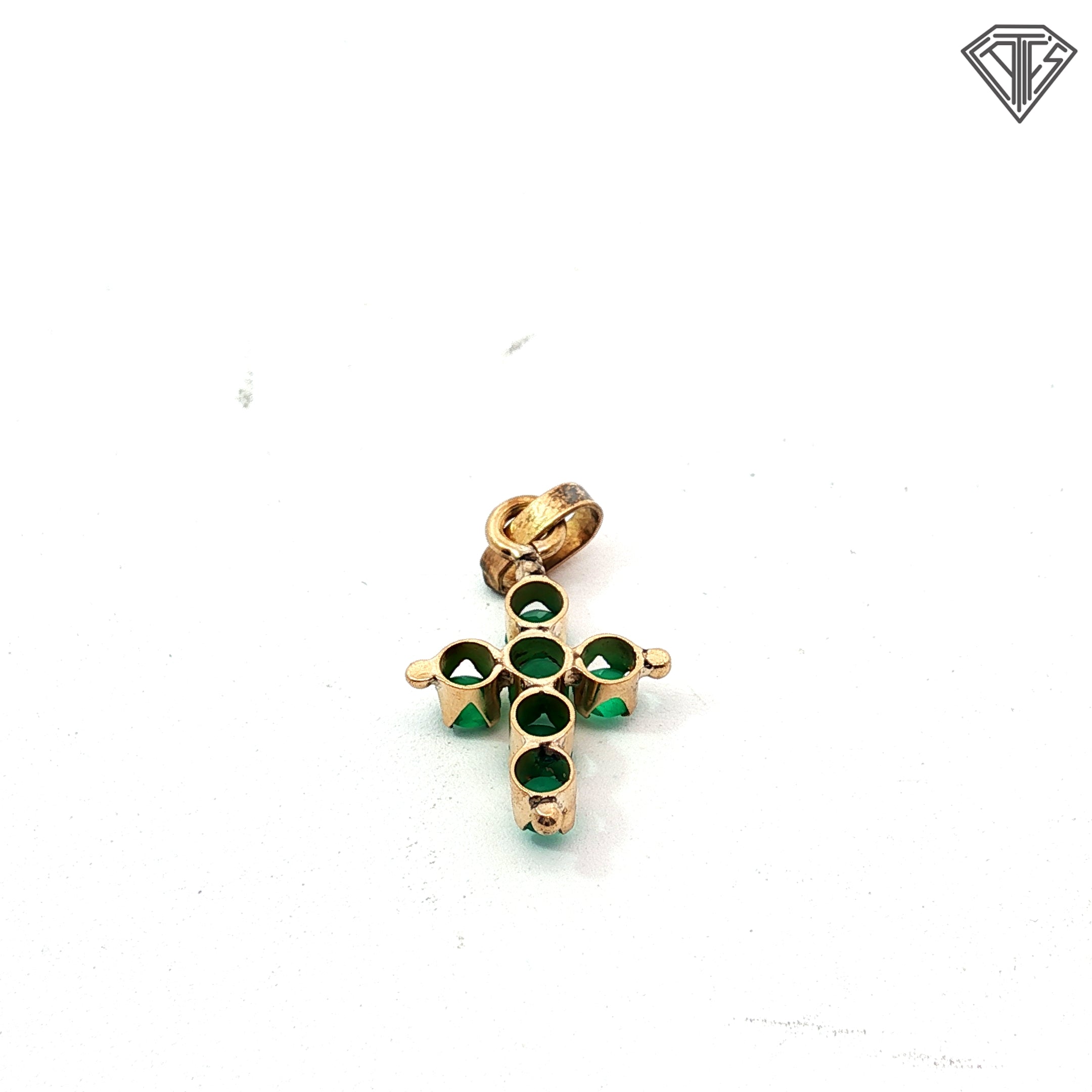 14k Yellow Gold Colombian Round Emerald Cross Pendant 1/2"inch