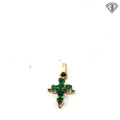14k Yellow Gold Colombian Round Emerald Cross Pendant 1/2"inch