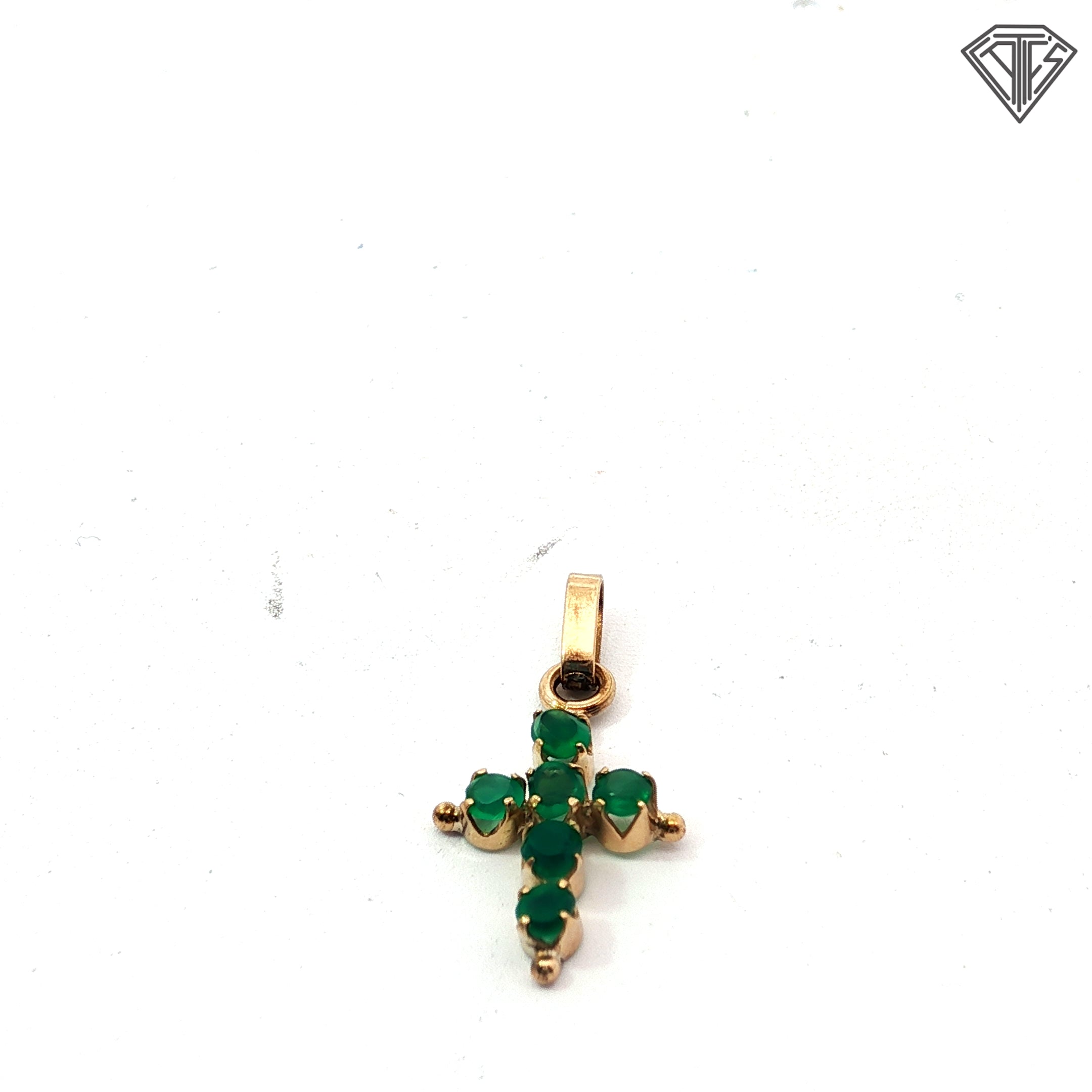 14k Yellow Gold Colombian Round Emerald Cross Pendant 1/2"inch