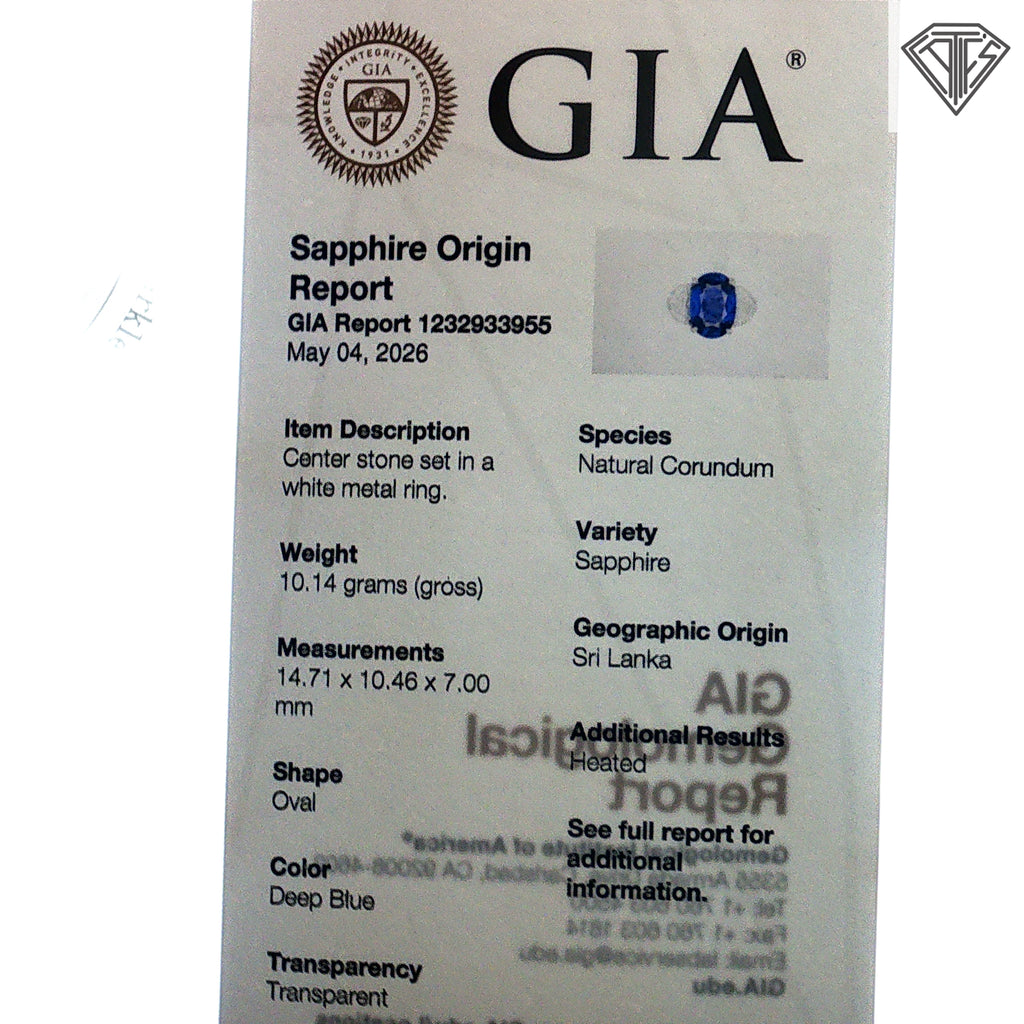 GIA #1232933955 10.12 Sapphire Sri Lanka Heat Set in platinum alongside 2 half moons appx. 2.1ct H-I Si1-Vs2