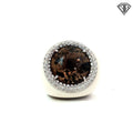 18k White Gold 1.00ct F VS2 Round Diamond/ Round Smokey Topaz 18mm / White Agate Ring 38.3 gram Size 7