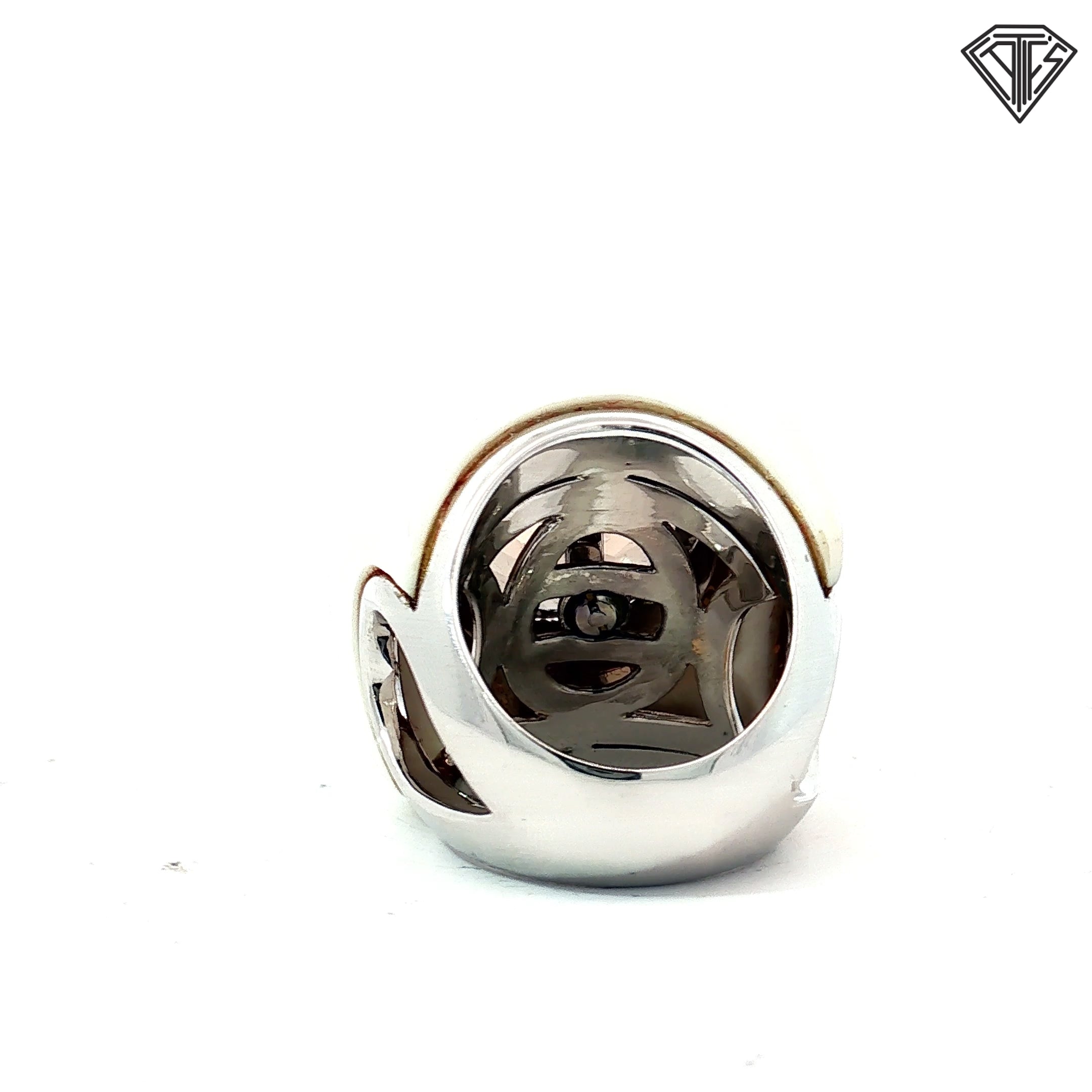 18k White Gold 1.00ct F VS2 Round Diamond/ Round Smokey Topaz 18mm / White Agate Ring 38.3 gram Size 7