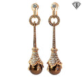 18k Rose Gold 1.50ct F VS2 Round Diamond / 12mm Chocolate and Salt Water Cultured Pearl Drop Earrings 2 1/2" Long  20 gram