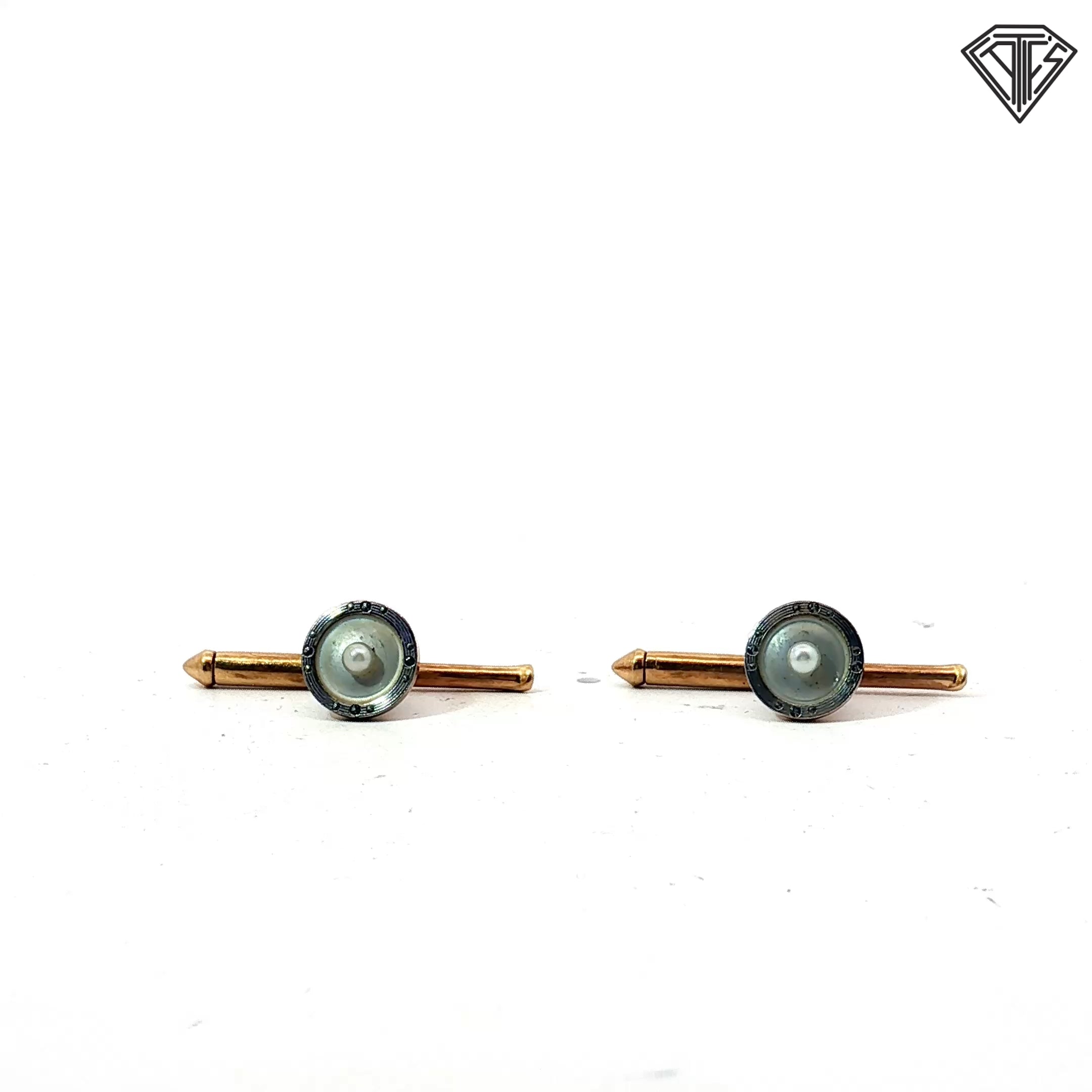 14k Yellow Gold Cuff Links with Round Pearls 1"inch