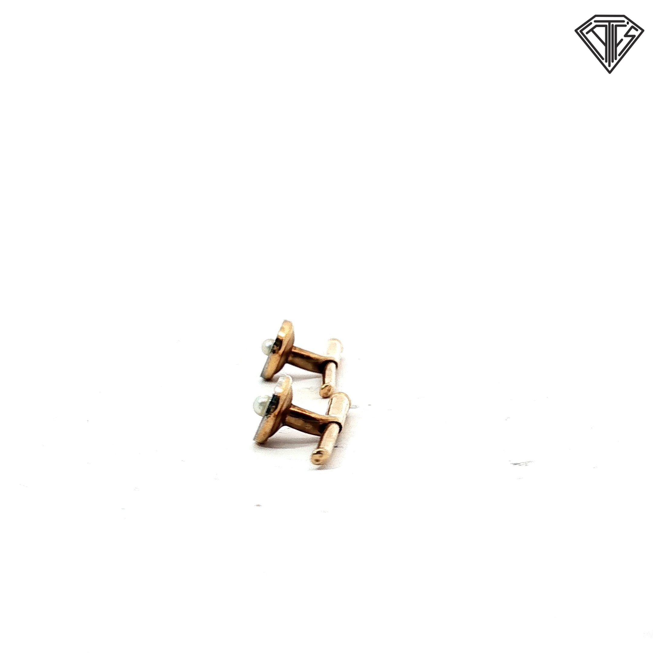 14k Yellow Gold Cuff Links with Round Pearls 1"inch