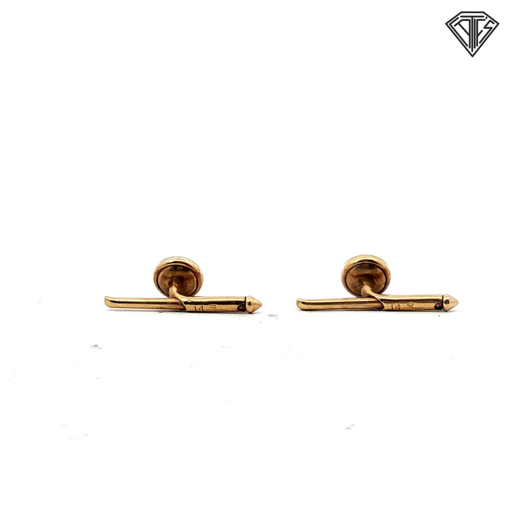 14k Yellow Gold Cuff Links with Round Pearls 1"inch