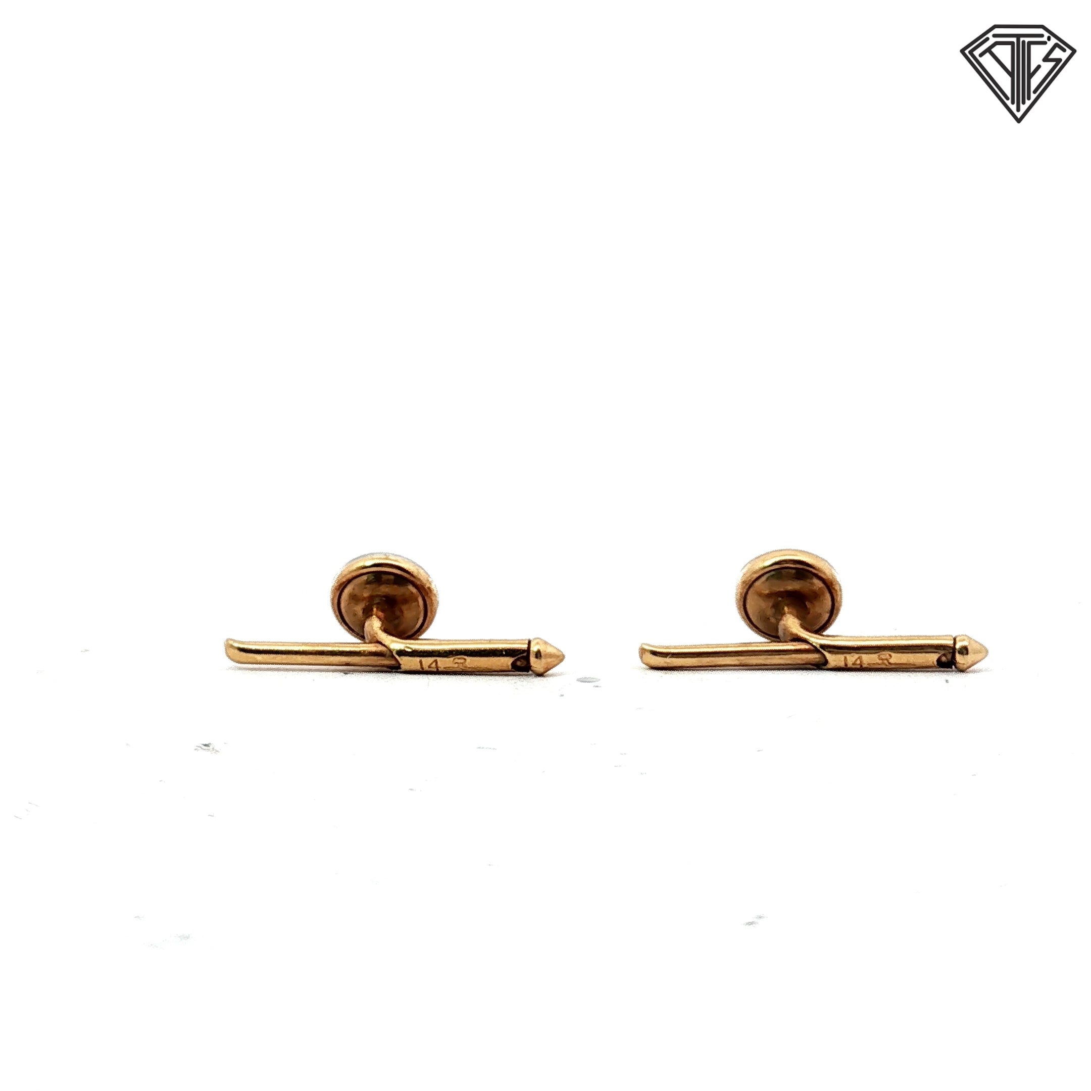 14k Yellow Gold Cuff Links with Round Pearls 1"inch
