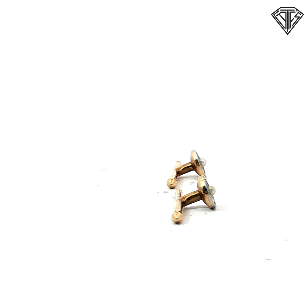 14k Yellow Gold Cuff Links with Round Pearls 1"inch