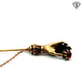 18k Yellow Gold .20ct Round Garnet Vintage Stick Pin Hand Holding Garnet Design