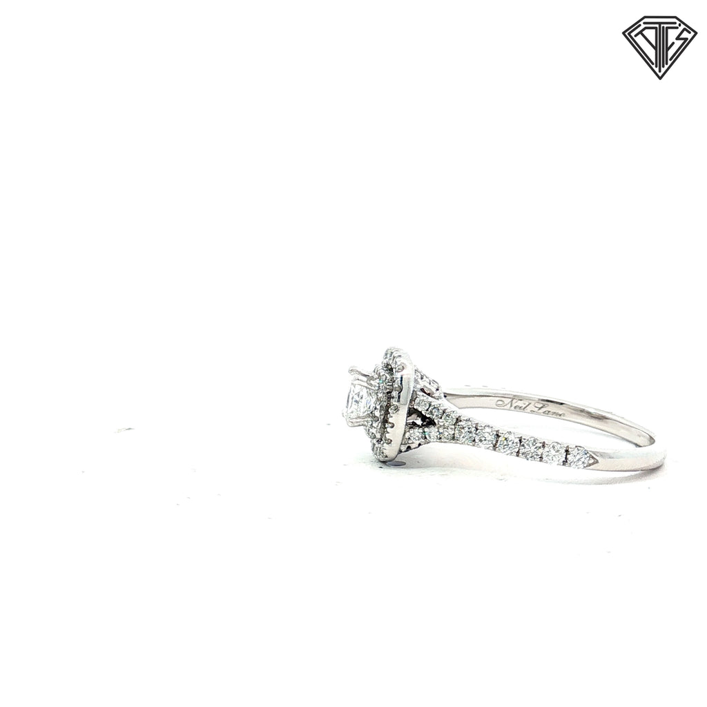 14k White Gold .25ct G VS2 Princess Cut Center Diamond/ .75ct G VS2 Round Diamond along the side Engagement Ring Size 7.5 Design by Neil Lane