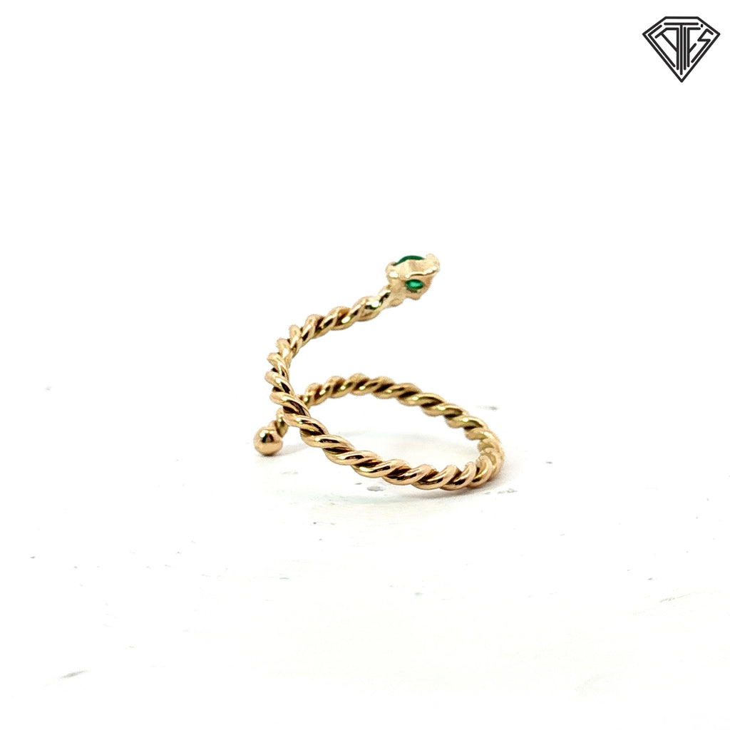 18k Yellow Gold Braided Open Emerald Ring Size 2.1 gram Size 6
