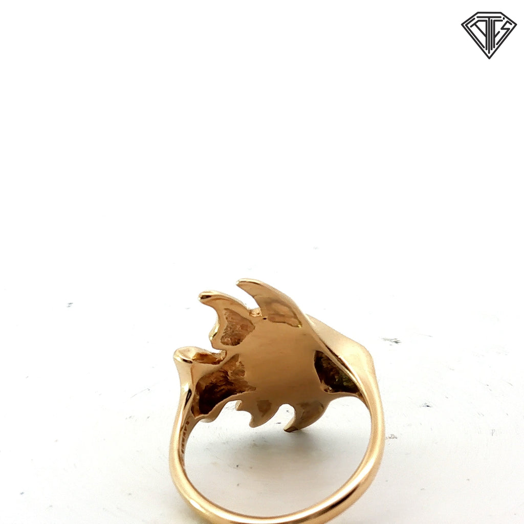 Vintage Kabana 14k Yellow Gold  Malachite Inlay Angel Fish Ring Size 7
