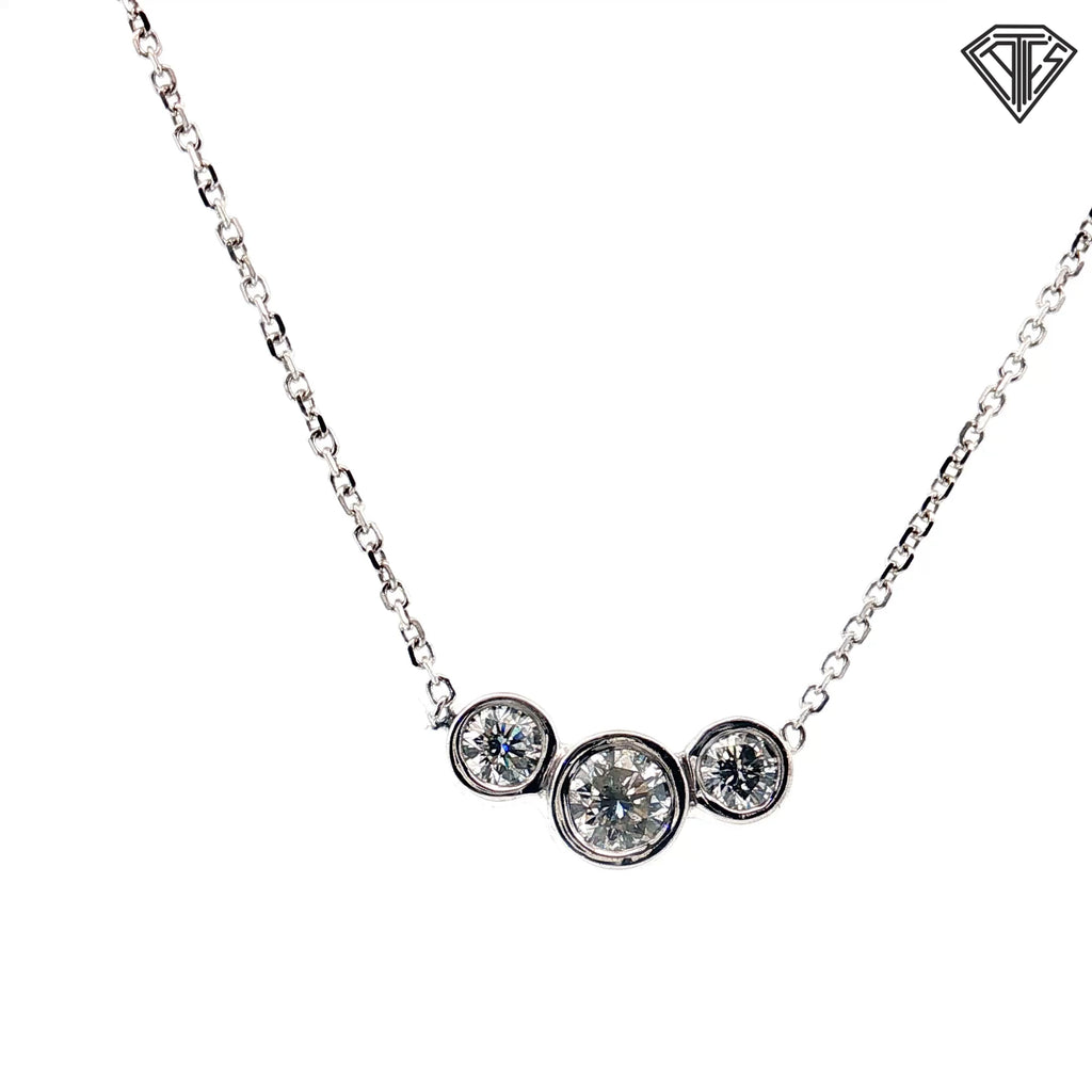 14k White Gold 1.00ct G SI1 Round Diamond (3) Stone Bezel Pendant