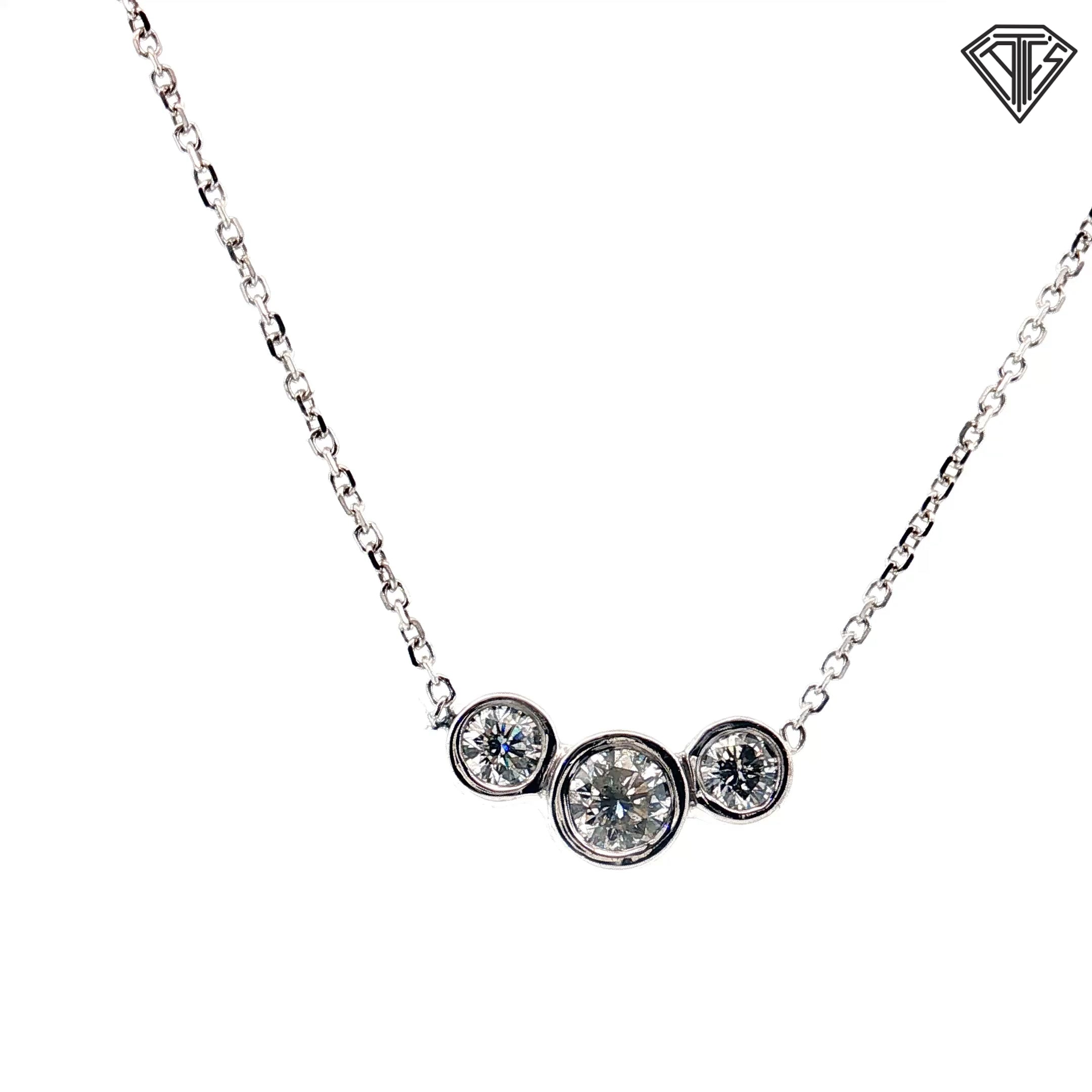 14k White Gold 1.00ct G SI1 Round Diamond (3) Stone Bezel Pendant