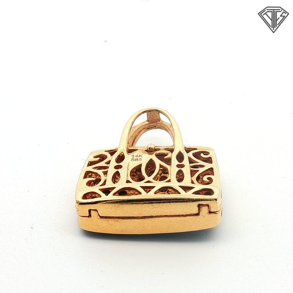 14k Yellow Gold .60ct Round Chocolate Diamond Purse Pendant 5.7 gram