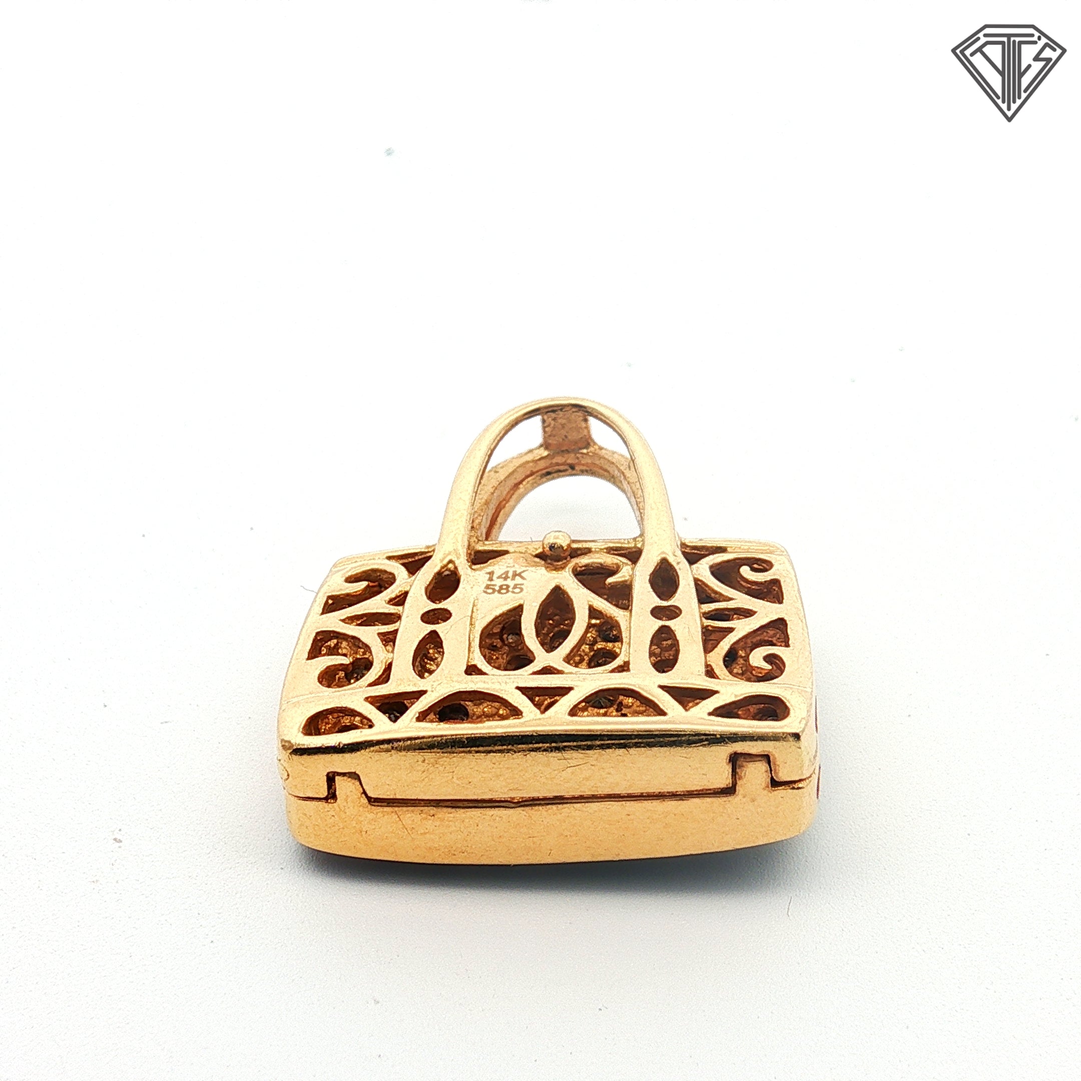 14k Yellow Gold .60ct Round Chocolate Diamond Purse Pendant 5.7 gram