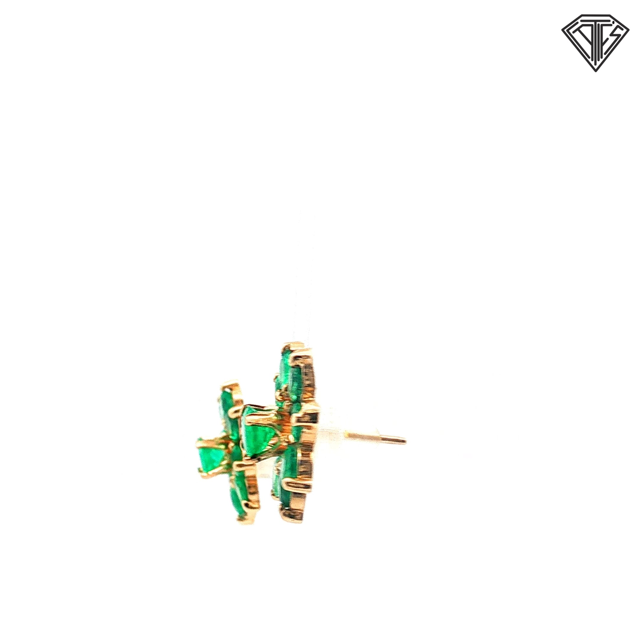 14k Yellow Gold 3.00ct Colombian Round Emerald Flower Earrings