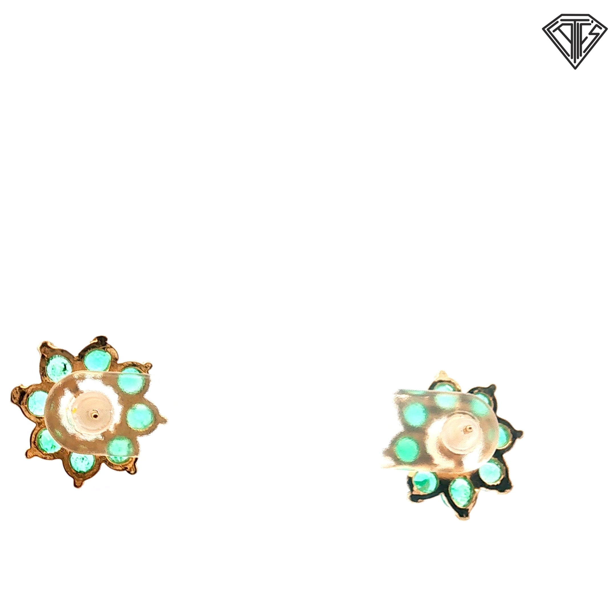 14k Yellow Gold 3.00ct Colombian Round Emerald Flower Earrings