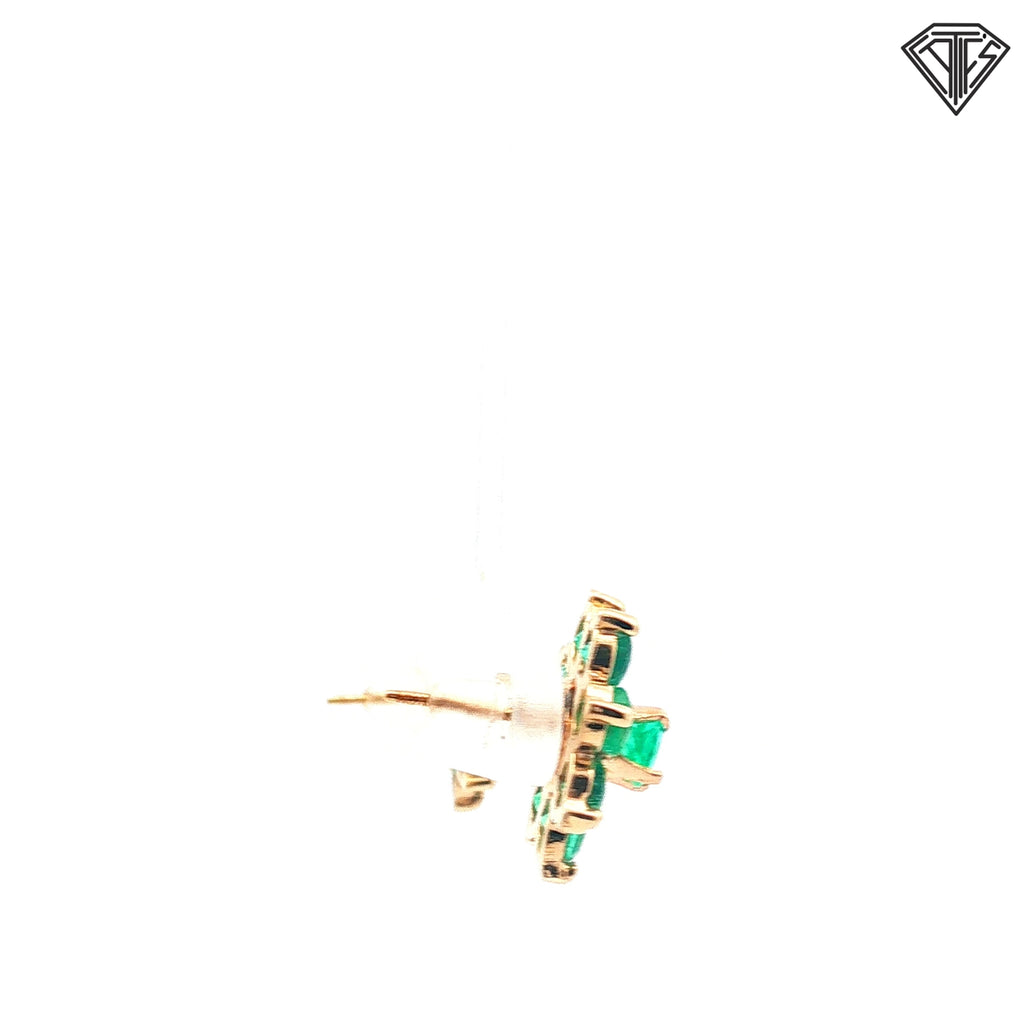 14k Yellow Gold 3.00ct Colombian Round Emerald Flower Earrings