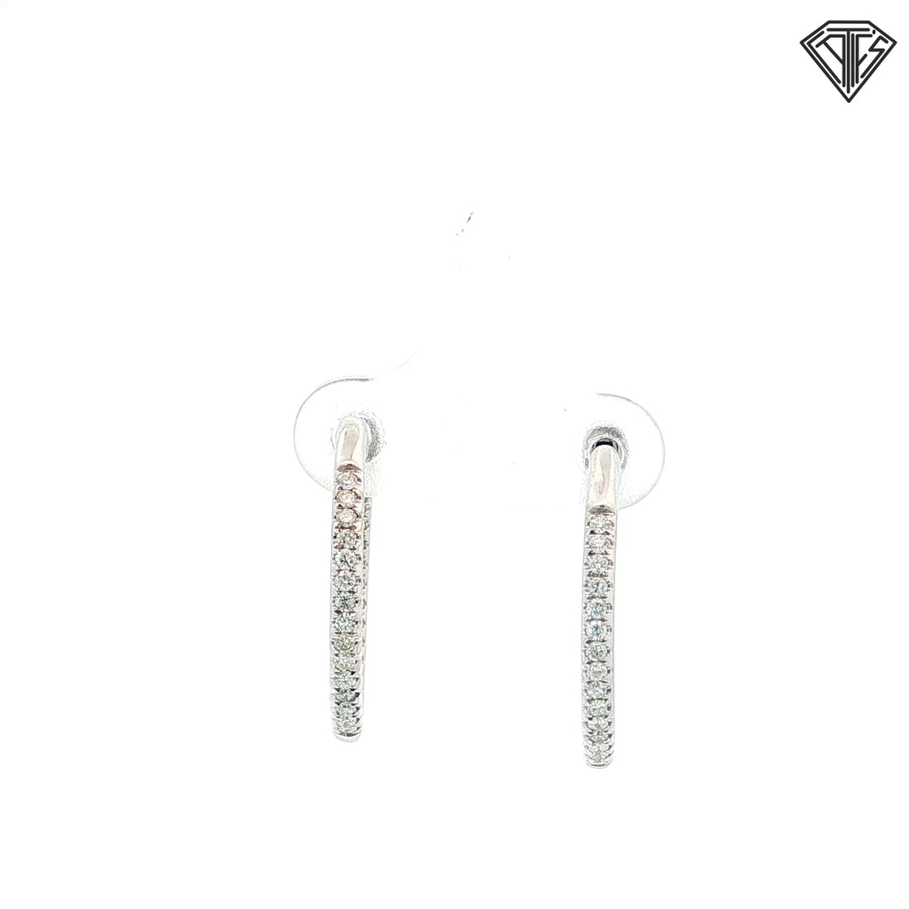 14k White Gold .50ct G VS2 Round Diamond Inside/Out Hoop Earrings 1"inch 2mm wide