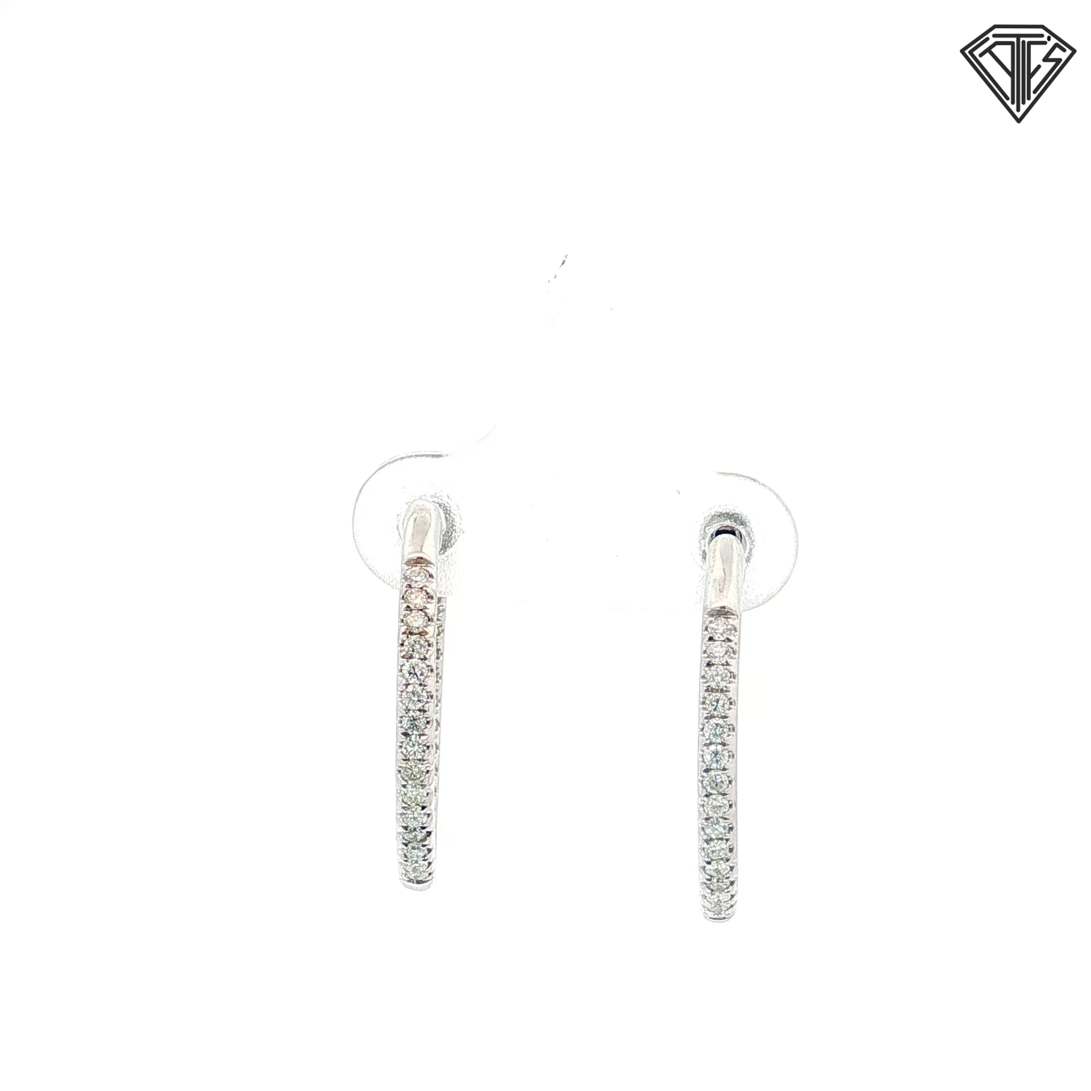 14k White Gold .50ct G VS2 Round Diamond Inside/Out Hoop Earrings 1"inch 2mm wide