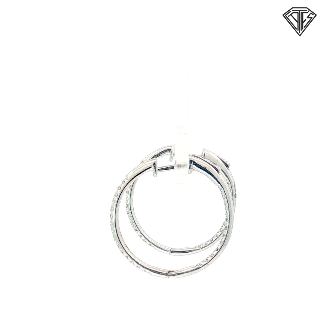 14k White Gold .50ct G VS2 Round Diamond Inside/Out Hoop Earrings 1"inch 2mm wide