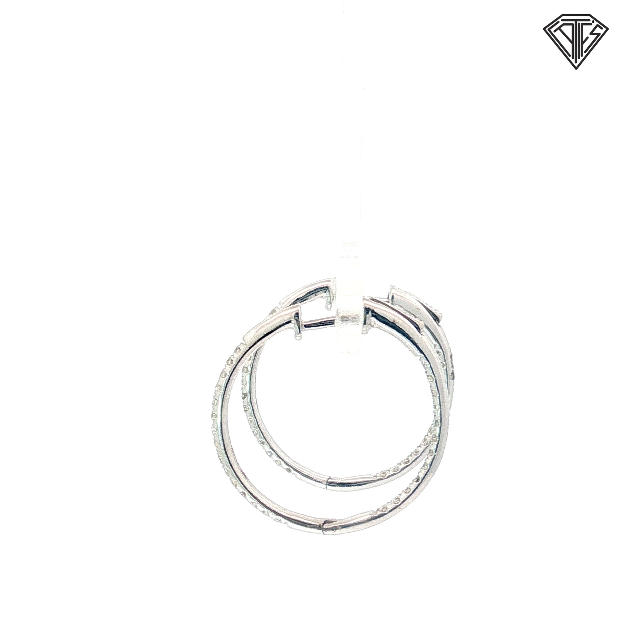 14k White Gold .50ct G VS2 Round Diamond Inside/Out Hoop Earrings 1"inch 2mm wide