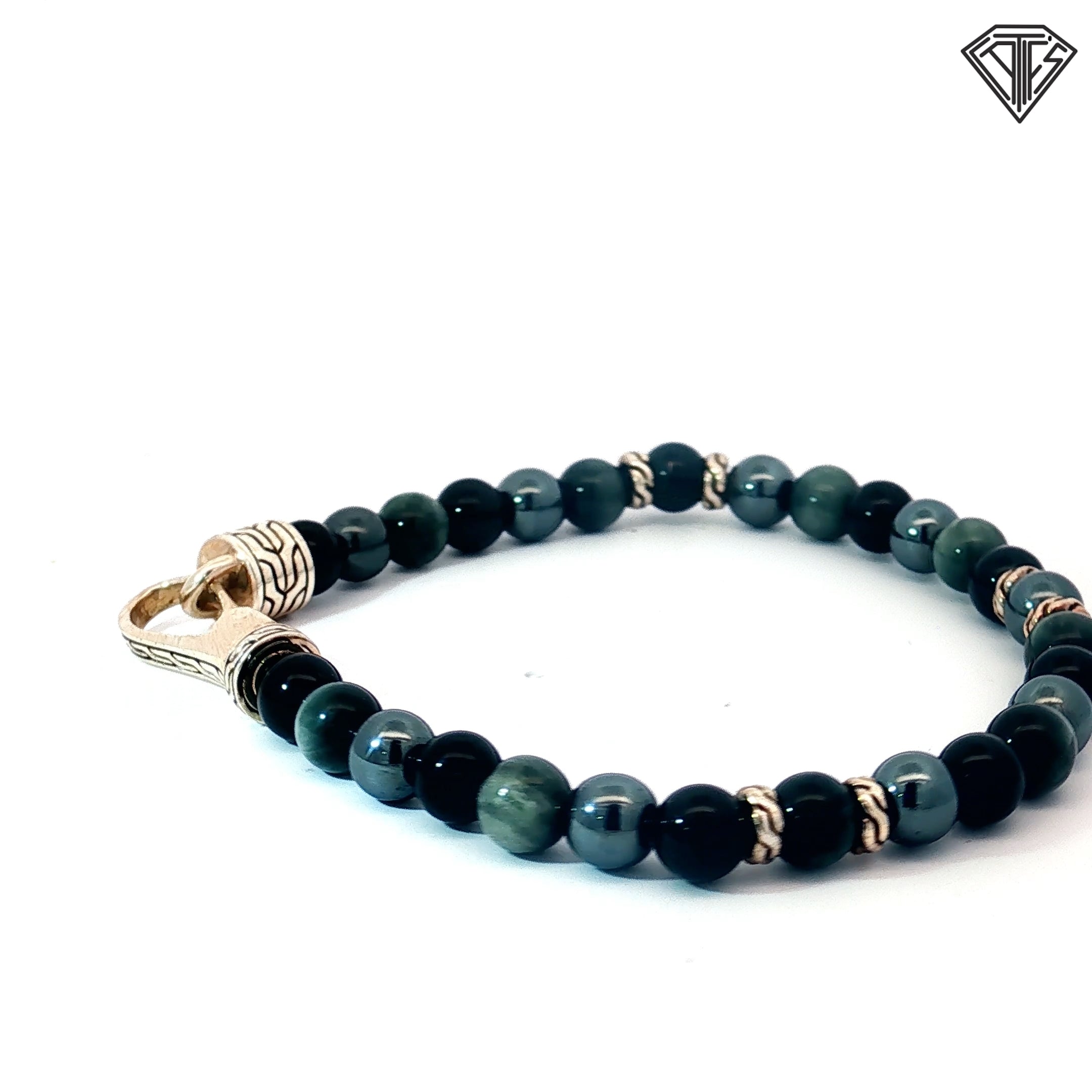 Pre-Loved John Hardy Classic Beaded Onyx Eagle Eye Hematite Bracelet  6mm 8"inch