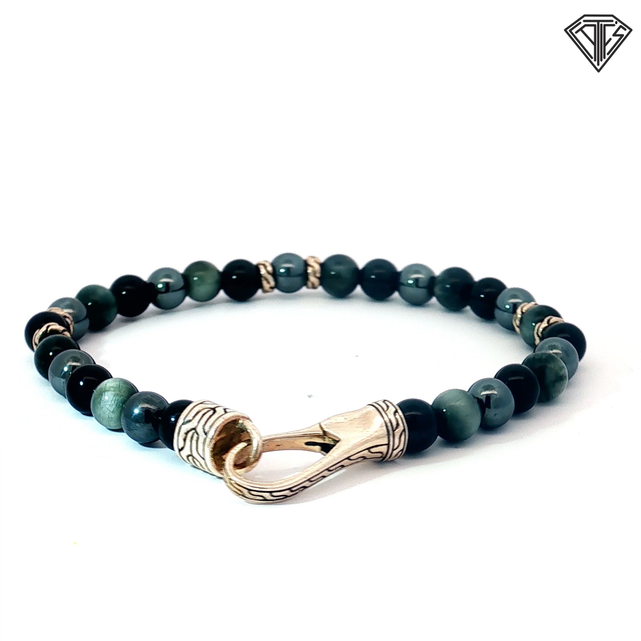 Pre-Loved John Hardy Classic Beaded Onyx Eagle Eye Hematite Bracelet  6mm 8"inch