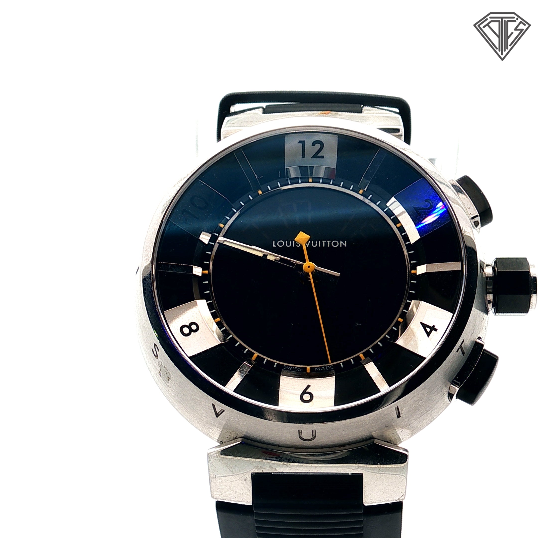 Pre-Loved Louis Vuitton Tambour Black Digital Watch 41mm /Black Rubber Strap/ Sapphire Crystal /Arabic Numeral/ Quartz