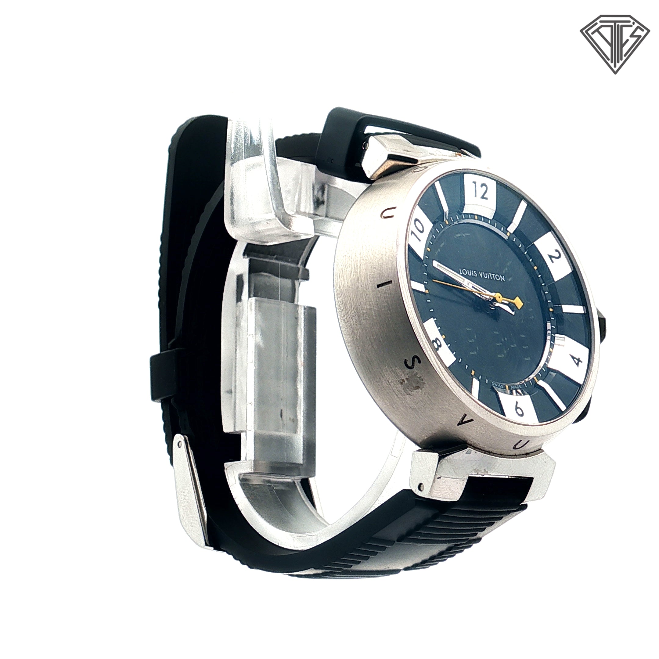 Pre-Loved Louis Vuitton Tambour Black Digital Watch 41mm /Black Rubber Strap/ Sapphire Crystal /Arabic Numeral/ Quartz