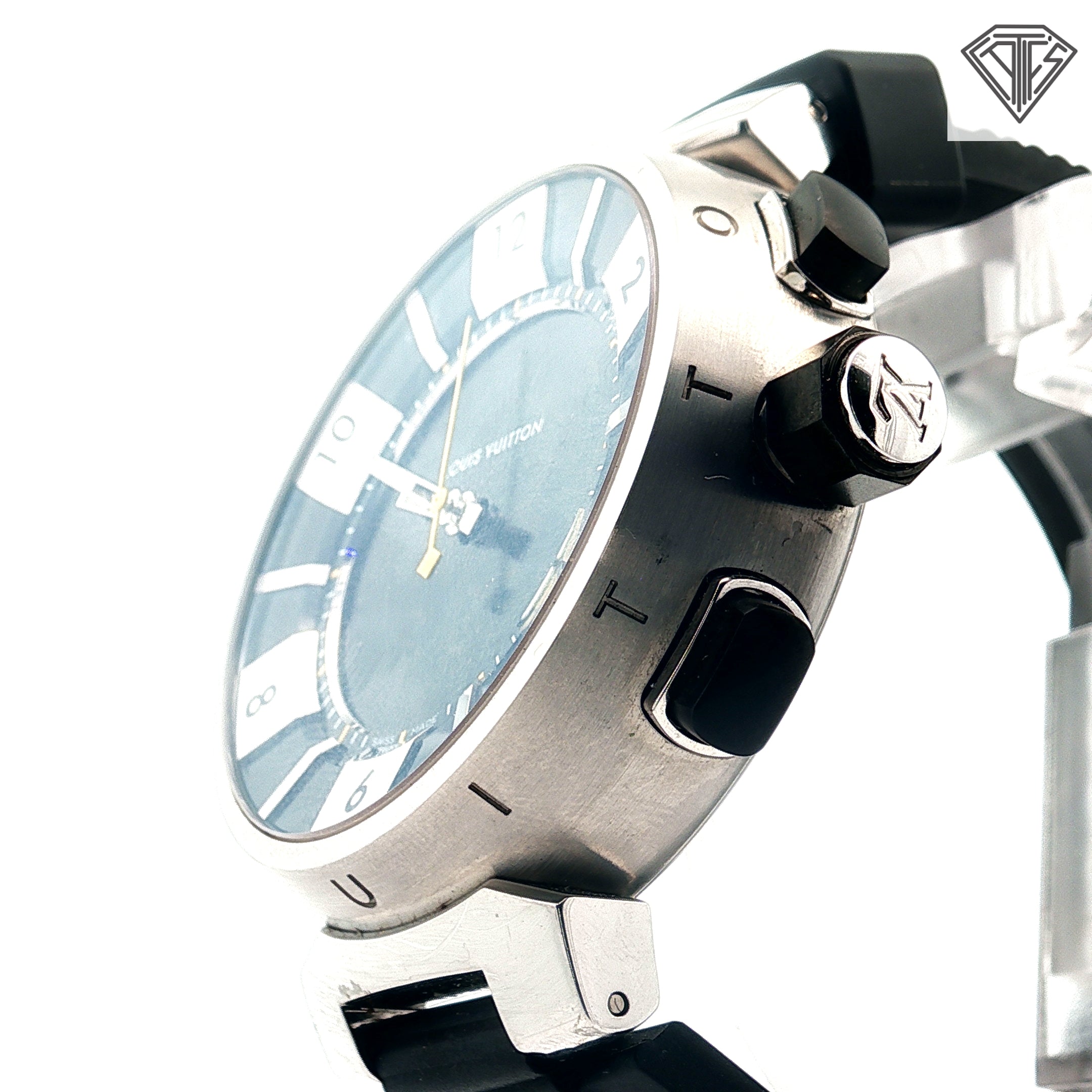 Pre-Loved Louis Vuitton Tambour Black Digital Watch 41mm /Black Rubber Strap/ Sapphire Crystal /Arabic Numeral/ Quartz