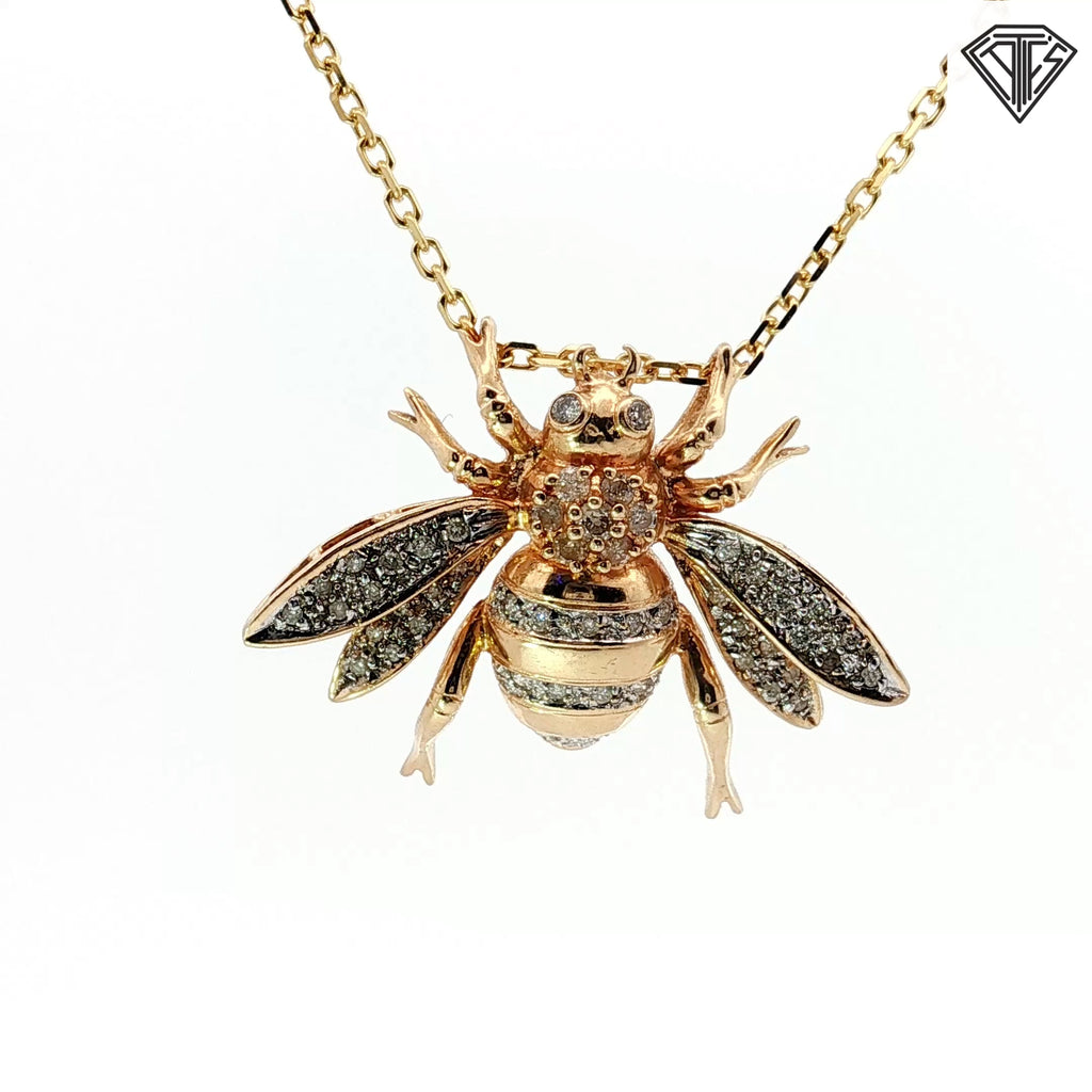 14k Yellow Gold .50ct G SI1 Round Diamond Queen Bee Pendant