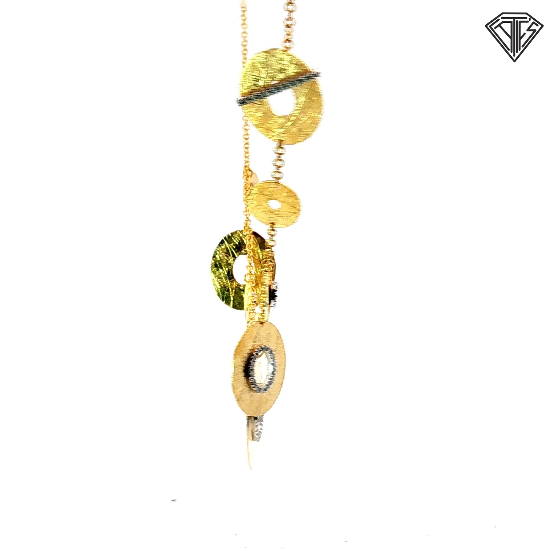 18k Yellow Gold .60ct G VS2 Round Diamond  Matted/ Hand-Carved / Pave Set/ Graduated Necklace with Toggle Clasp 14.5 gram Design by Nanis Italian Jewels the Vicenza House Founder in 1990 and Known For It's Hand Engraved d Gold