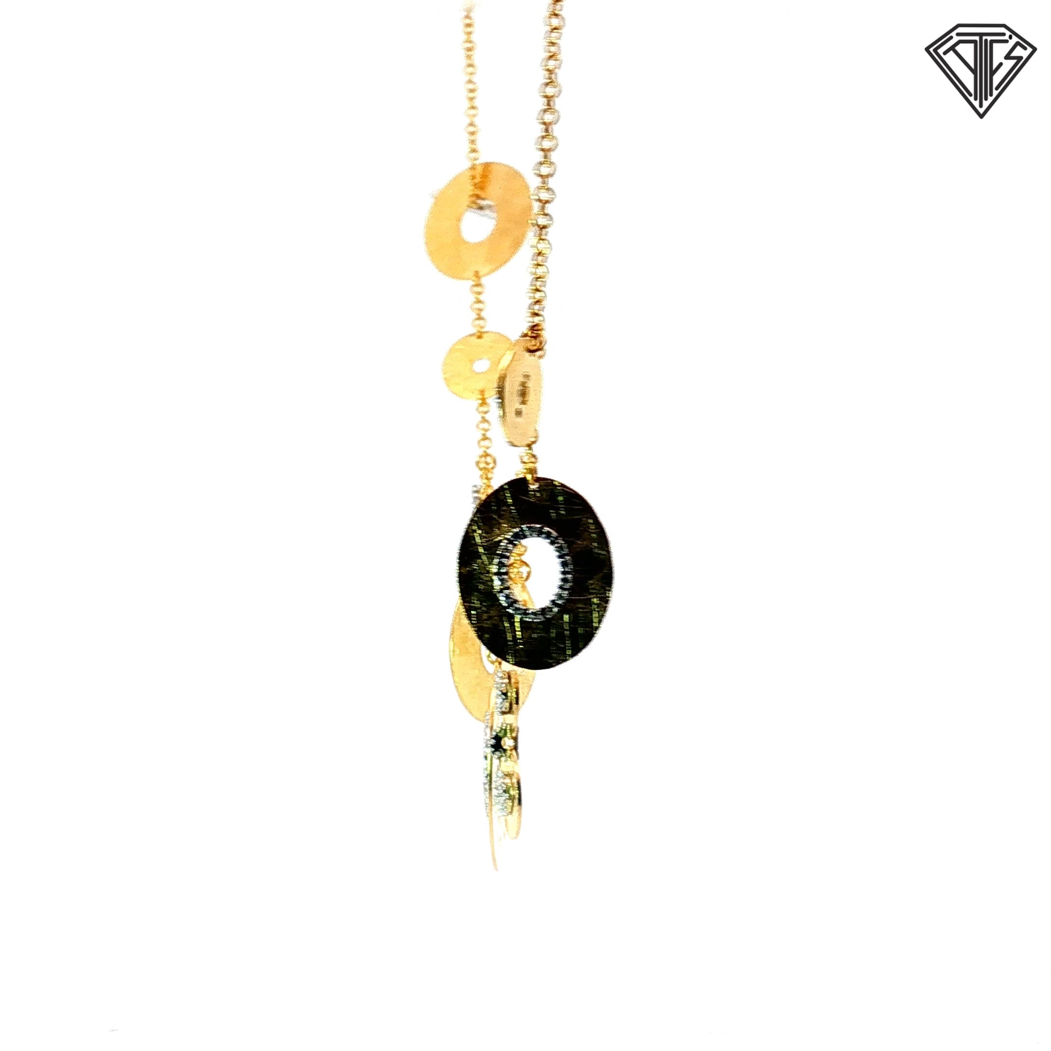 18k Yellow Gold .60ct G VS2 Round Diamond  Matted/ Hand-Carved / Pave Set/ Graduated Necklace with Toggle Clasp 14.5 gram Design by Nanis Italian Jewels the Vicenza House Founder in 1990 and Known For It's Hand Engraved d Gold