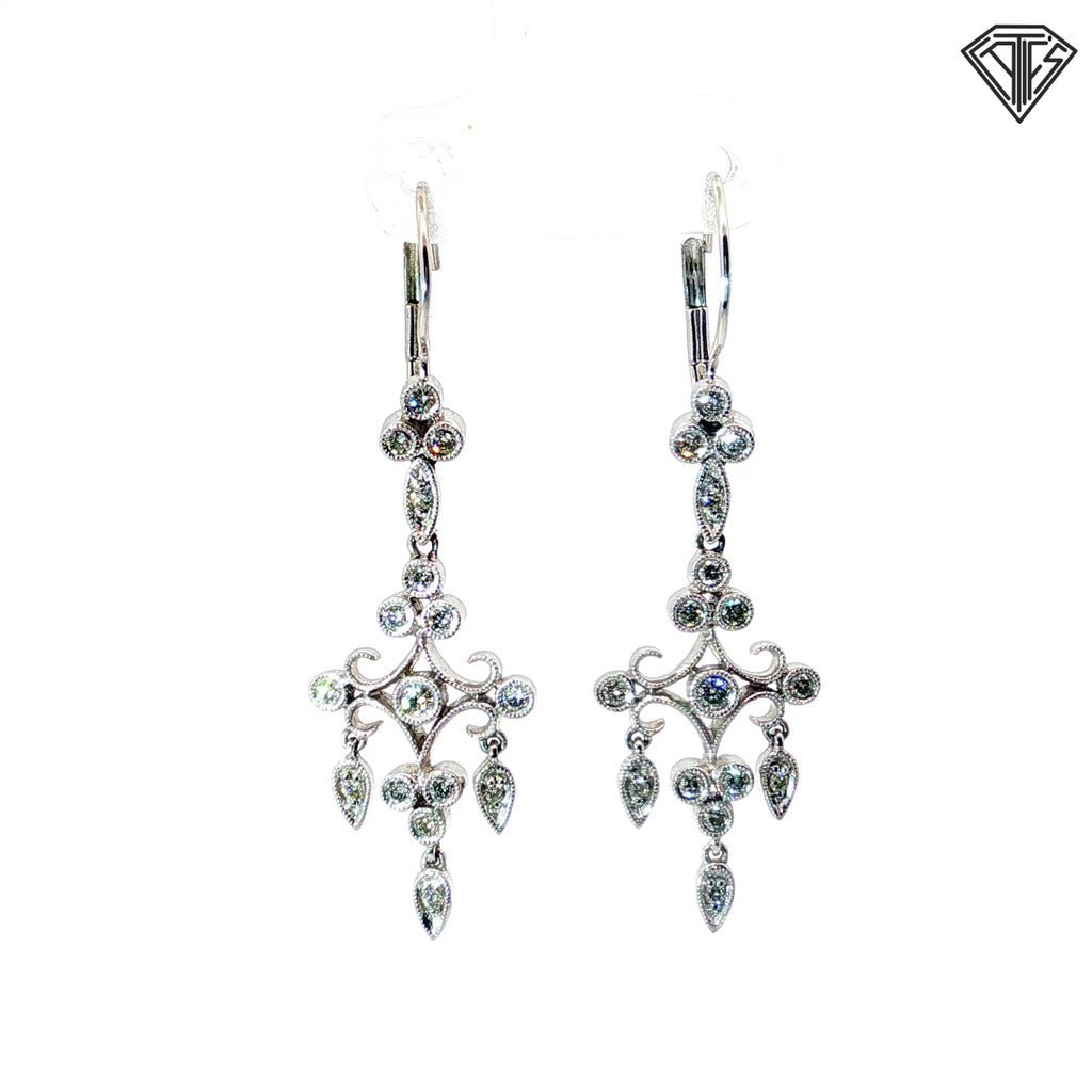 14k White Gold .30ct G SI1 Round Diamond Drop Chandelier Earrings