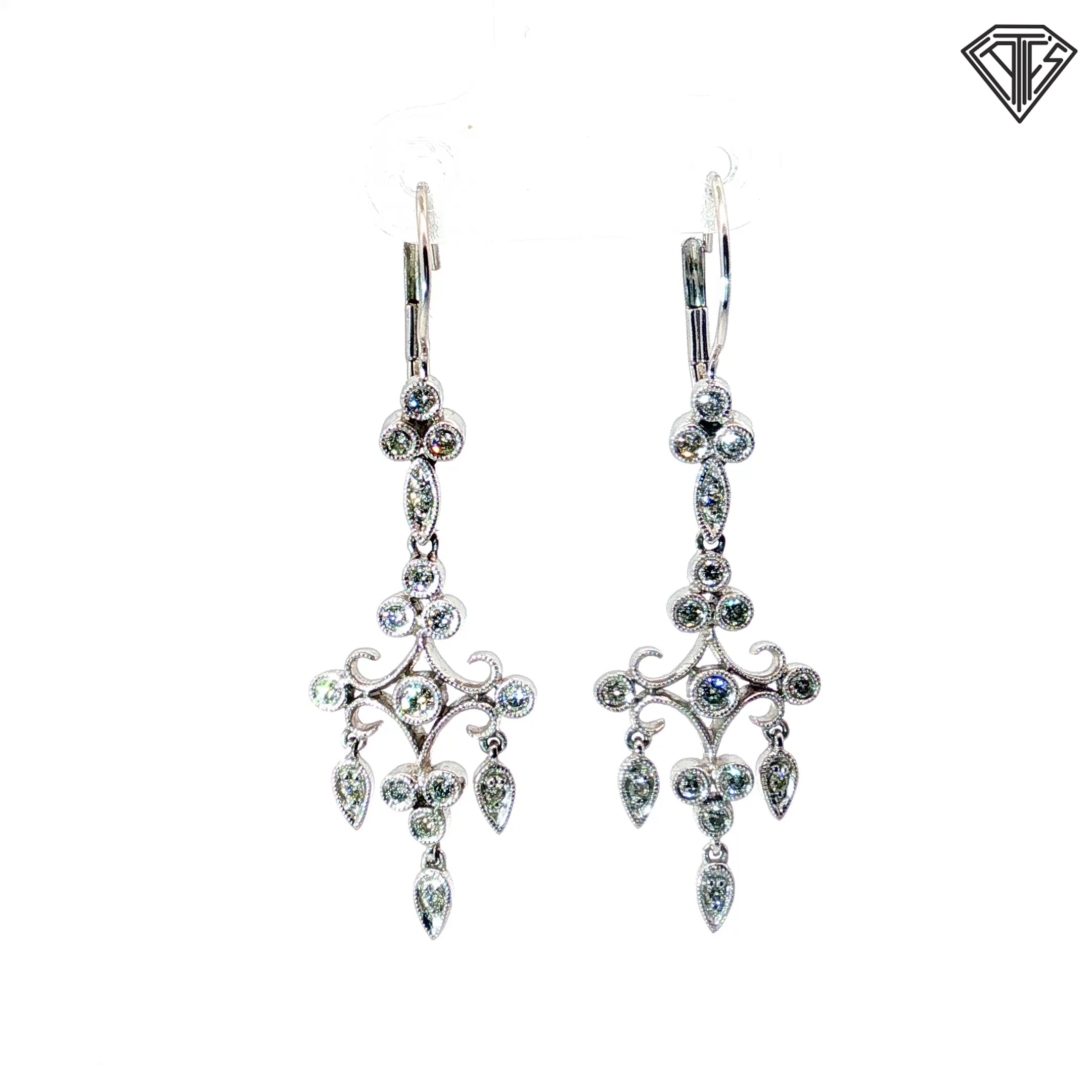 14k White Gold .30ct G SI1 Round Diamond Drop Chandelier Earrings